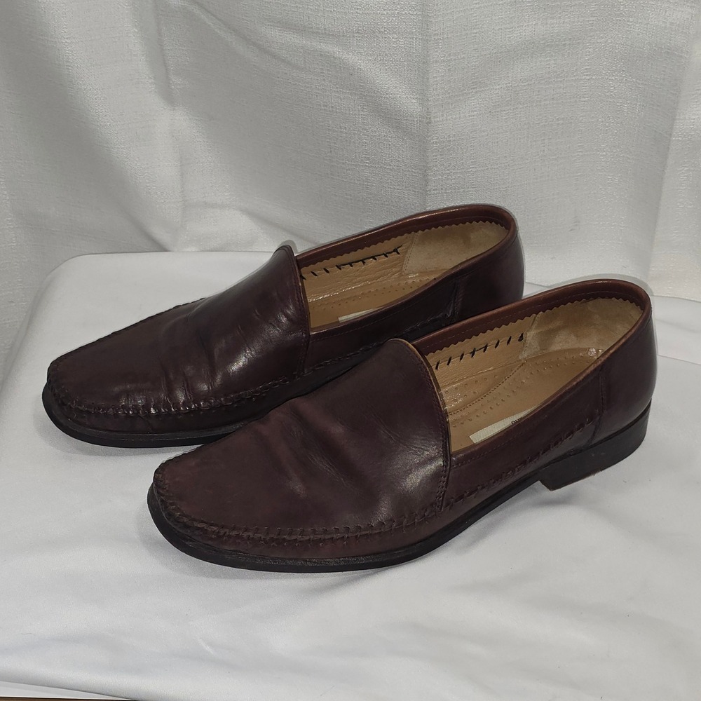 Lorenzo Banfi Milano Mens Brown Leather Handmade Loafers Made in Italy Size 10